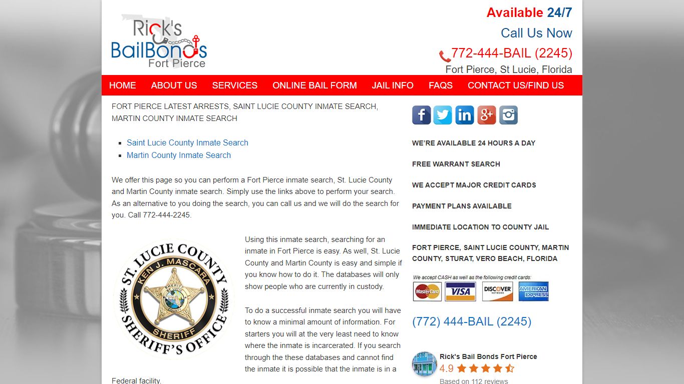 Fort Pierce Inmate Search - Rick's Bail Bonds - 772-444-2245