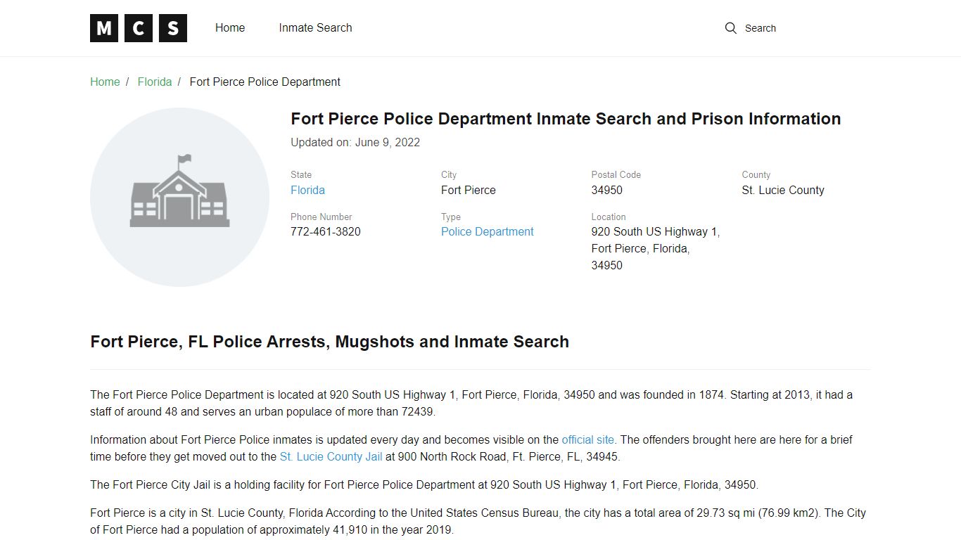 Fort Pierce Police Department Inmate Search and Prison ...