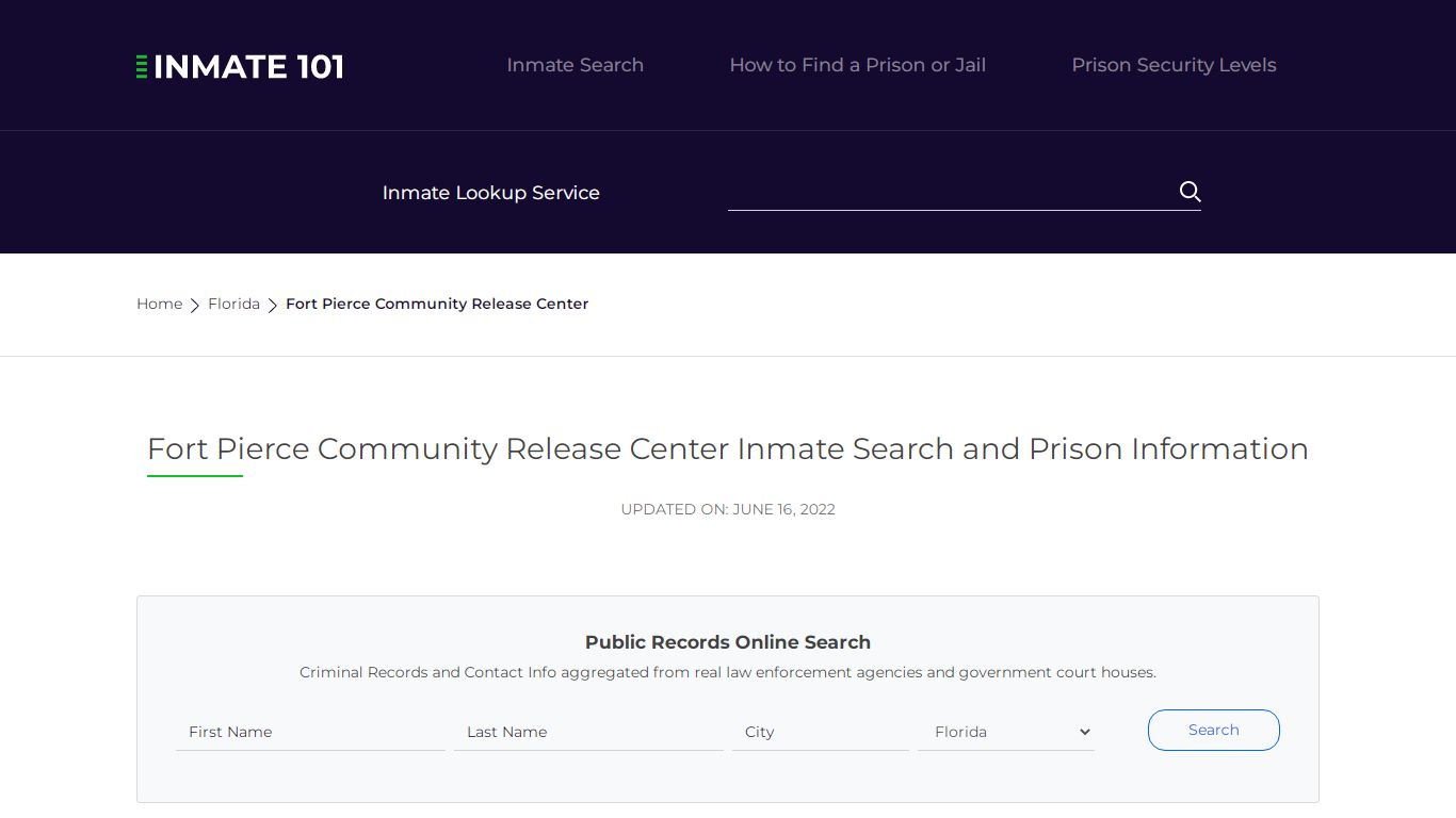 Fort Pierce Community Release Center Inmate Search ...